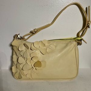 BOSS HUGO BOSS Pale Yellow Lambskin Leather Pouchette with Flower Appliqués